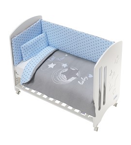 3 Pcs Set Cot Bed 60X120 (Duvet Cover+Bumper+Pillow) - Cotton Jersey - Mod. Love You - Blue