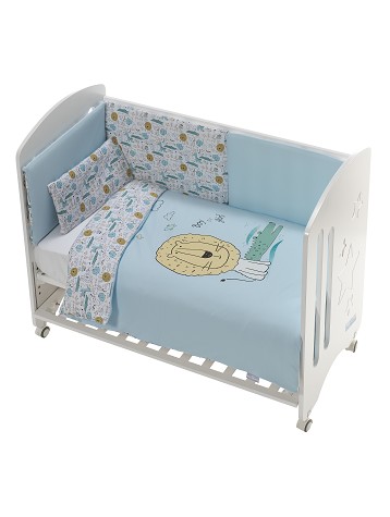 3 Pcs Set Cot Bed 60X120 (Duvet Cover+Bumper+Pillow) - Cotton Jersey - Mod. Indara - Blue
