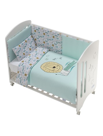 3 Pcs Set Cot Bed 60X120 (Duvet Cover+Bumper+Pillow) - Cotton Jersey - Mod. Indara - Green
