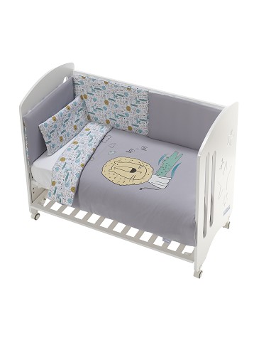3 Pcs Set Cot Bed 60X120 (Duvet Cover+Bumper+Pillow) - Cotton Jersey - Mod. Indara - Gray