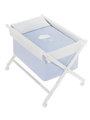 Crib In X In White Beech + Bedding + Garment + Mattress - Mod. Viggo - Blue