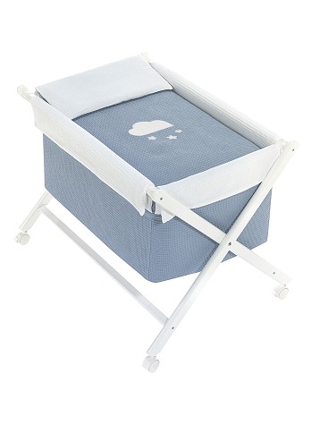 Crib In X In White Beech + Bedding + Garment + Mattress - Mod. Viggo - Petrol