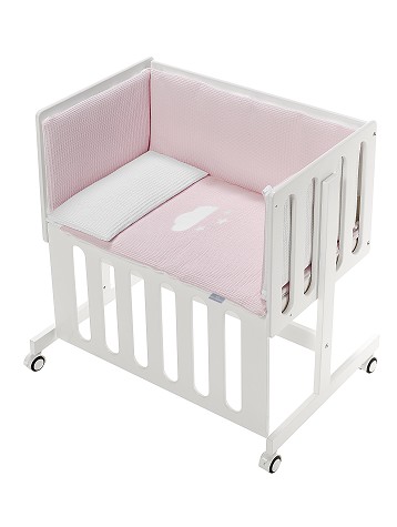 Co-Sleeping Crib Minana In White Beech + Bedding + Garment + Mattress - Mod. Viggo - Pink