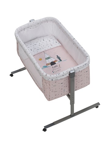Co-Sleeping Crib Near In Aluminium + Bedding + Garment + Mattress - Mod. Dakota - Pink