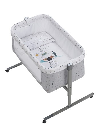 Co-Sleeping Crib Near In Aluminium + Bedding + Garment + Mattress - Mod. Dakota - White