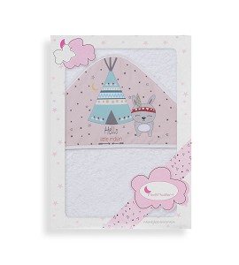 Bath Cape White Pink Tipi Bear