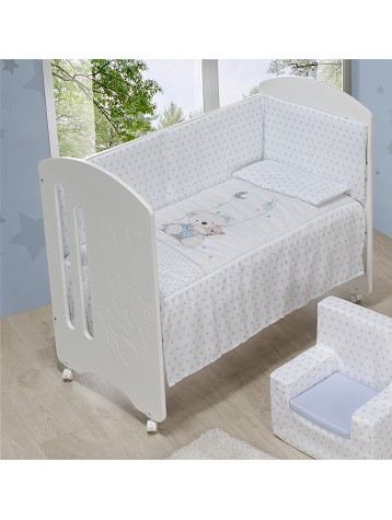 Cot Lovely Premium + Set Cot Bed 60X120 (Quilt+Bumper+Pillow) - Cotton - Mod. Oso Columpio - Blue