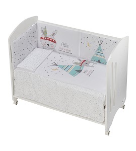 Cot Lovely Premium + Set Cot Bed 60X120 (Quilt+Bumper+Pillow) - Cotton - Mod. Tipi Oso - White