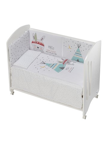 Cot Lovely Premium + Set Cot Bed 60X120 (Quilt+Bumper+Pillow) - Cotton - Mod. Tipi Oso - White