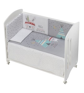 Cot Lovely Premium + Set Cot Bed 60X120 (Quilt+Bumper+Pillow) - Cotton - Mod. Tipi Oso - Gray