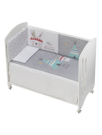 Cot Lovely Premium + Set Cot Bed 60X120 (Quilt+Bumper+Pillow) - Cotton - Mod. Tipi Oso - Gray