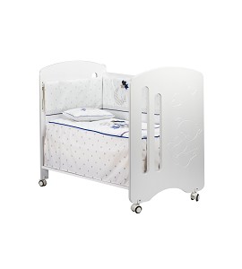 Cot Lovely Premium + Set Cot Bed 60X120 (Quilt+Bumper+Pillow) - Cotton - Mod. Oso Amoroso - Blue