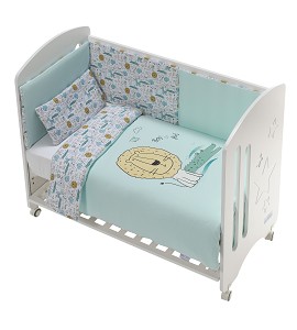 Cot New Star Premium + Set Cot Bed 60X120 (Duvet Cover+Bumper+Pillow) - Cotton -Mod. Indara - Green