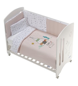 Cot New Star Premium + Set Cot Bed 60X120 (Duvet Cover+Bumper+Pillow) - Cotton - Mod. Dakota - Pink