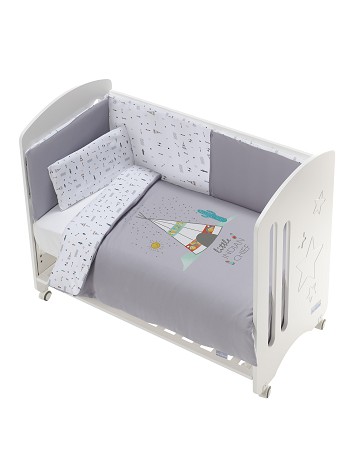 Cot New Star Premium + Set Cot Bed 60X120 (Duvet Cover+Bumper+Pillow) - Cotton - Mod. Dakota - Gray