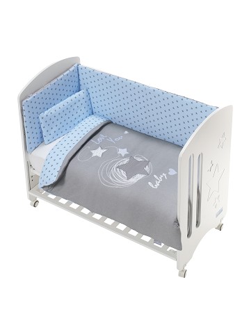 Cot New Star Premium + Set Cot Bed 60X120 (Duvet Cover+Bumper+Pillow) Cotton - Mod. Love Y - Blue