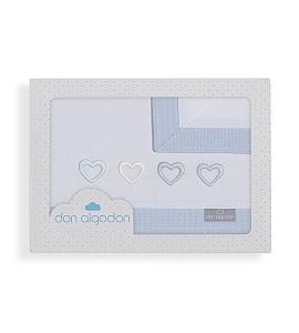 3 Pcs Bedding For Crib(Sheet106X82+Fitted S.85X55X9+Case50X30)Cotton - Mod. Cuore-W/Blue