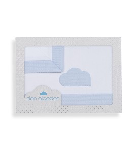 3 Pcs Bedding For Crib(Sheet106X82+Fitted S.85X55X9+Case50X30)Cotton - Mod. Cloud-W/Blue