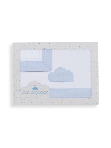 3 Pcs Bedding For Crib(Sheet106X82+Fitted S.85X55X9+Case50X30)Cotton - Mod. Cloud-W/Blue