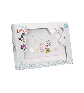 3 Pcs Bedding Cot 70X140(Sheet166X112+Fitted S.140X80X14+Case72X30)Cotton - Mod. Minnie-W/Pink