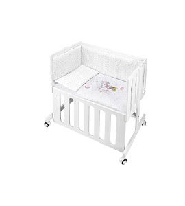 Co-Sleeping Crib Minana In White Beech + Bedding + Garment + Mattress - Mod. Minnie - Pink