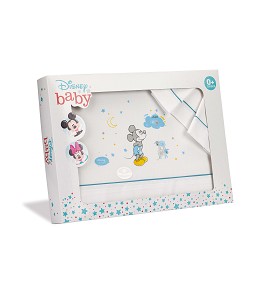 3 Pcs Bedding Cot 70X140(Sheet166X112+Fitted S.140X80X14+Case72X30)Cotton - Mod. Mickey-W/Blue