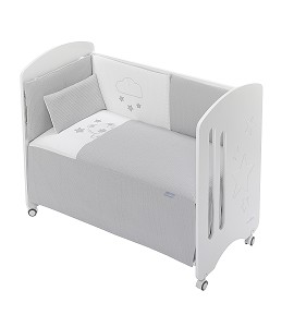 3 Pcs Set Cot Bed 60X120 (Quilt+Bumper+Pillow) - Cotton Waffel - Mod. Viggo - Gray