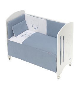 3 Pcs Set Cot Bed 60X120 (Quilt+Bumper+Pillow) - Cotton Waffel - Mod. Viggo - Petrol