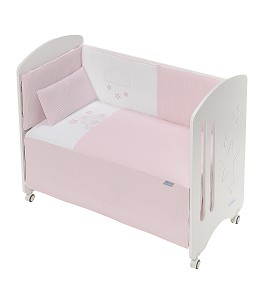3 Pcs Set Cot Bed 60X120 (Quilt+Bumper+Pillow) - Cotton Waffel - Mod. Viggo - Pink