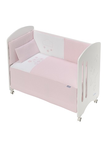 3 Pcs Set Cot Bed 60X120 (Quilt+Bumper+Pillow) - Cotton Waffel - Mod. Viggo - Pink