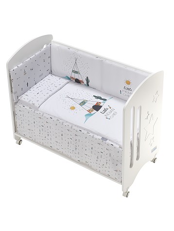 3 Pcs Set Cot Bed 60X120 (Quilt+Bumper+Pillow) - Cotton Jersey - Mod. Dakota - White