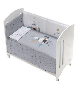 3 Pcs Set Cot Bed 60X120 (Quilt+Bumper+Pillow) - Cotton Jersey - Mod. Dakota - Gray