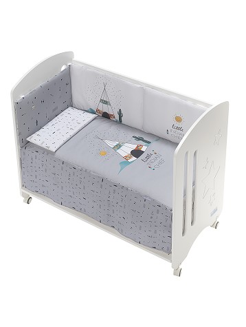 3 Pcs Set Cot Bed 60X120 (Quilt+Bumper+Pillow) - Cotton Jersey - Mod. Dakota - Gray