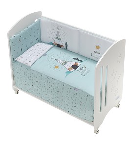3 Pcs Set Cot Bed 60X120 (Quilt+Bumper+Pillow) - Cotton Jersey - Mod. Dakota - Green