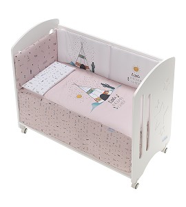 3 Pcs Set Cot Bed 60X120 (Quilt+Bumper+Pillow) - Cotton Jersey - Mod. Dakota - Pink