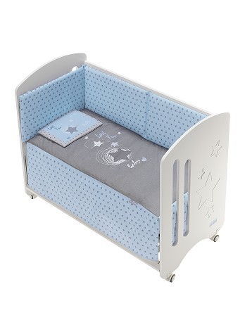 3 Pcs Set Cot Bed 60X120 (Quilt+Bumper+Pillow) - Cotton Jersey - Mod. Love You - Blue