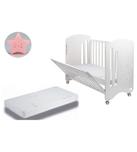 Lovely Premium Crib + Mattress + Pink Star Night Light