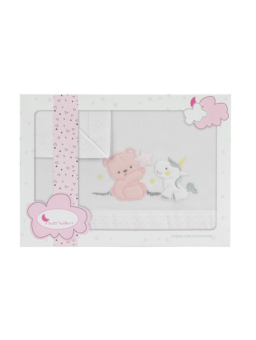 Cuna de Oso Unicornio Blanco Rosa 100% Algodón