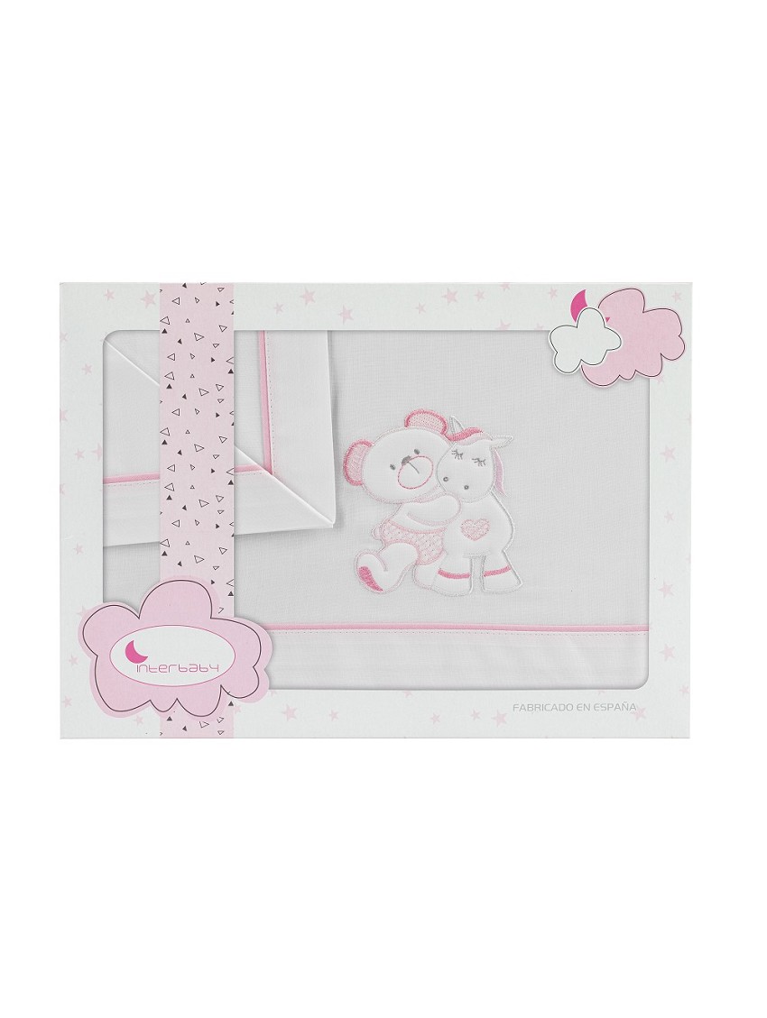 Sábanas Cuna de modelo Oso Pony Rosa 100% Algodón