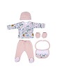 Set 5 Pcs(Shirt+Pants+Gloves+Bib+Socks)For New Born (0-6Months)-100%Cotton-Mod. Animalitos - Pink