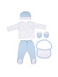 Set 5 Pcs(Shirt+Pants+Gloves+Bib+Socks)For New Born (0-6Months)-100%Cotton-Mod. Estrellas - Blue