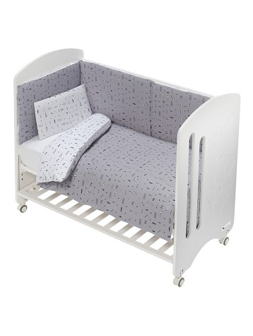 3 Pcs Set For Big Cot Bed 70X140 (Duvet Cover+Bumper+Pillow) - Jersey - Mod. Tipi Oso - Gray