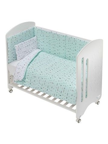 3 Pcs Set For Big Cot Bed 70X140 (Duvet Cover+Bumper+Pillow) - Jersey - Mod. Tipi Oso - Green