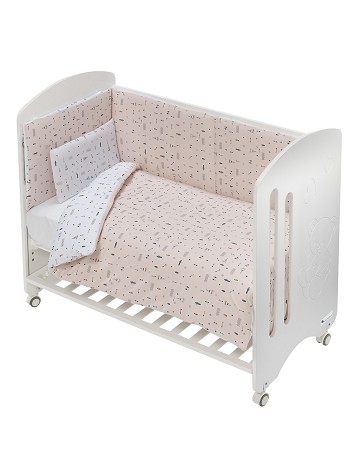 3 Pcs Set For Big Cot Bed 70X140 (Duvet Cover+Bumper+Pillow) - Jersey - Mod. Tipi Oso - Pink