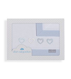 3 Pcs Bedding Cot 60X120(Sheet152X102+Fitted S.120X60X12+Case60X30)Cotton - Mod. Cuore-W/Blue