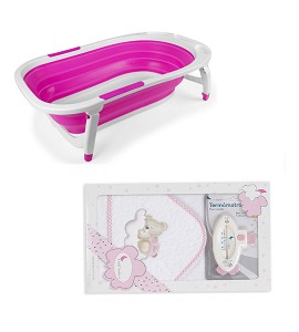 Folding Bathtub - Bath Cape Bear Cloud with Wite and Pink Termometer