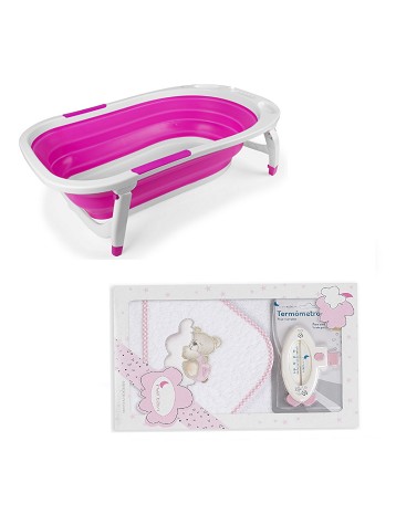 Folding Bathtub - Bath Cape Bear Cloud with Wite and Pink Termometer