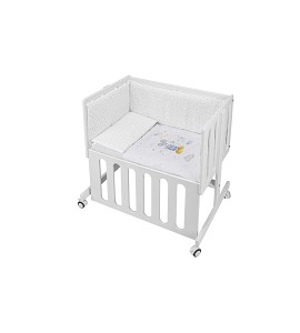 Co-Sleeping Crib Minana In White Beech + Bedding + Garment + Mattress - Mod. Mickey - Blue