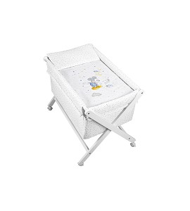 Crib In X In White Beech + Bedding + Garment + Mattress - Mod. Mickey - Blue