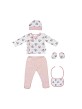 Set 5 Pcs.(Shirt+Pants+Gloves+Bib+Socks) For New Born (0-6 Months) - Cotton - Mod. Disney-Pink